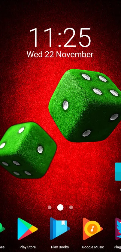 Green dice on a vibrant red background wallpaper.