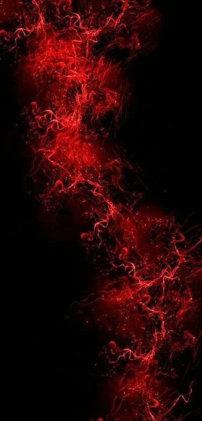 Vibrant red electric lines on black wallpaper.