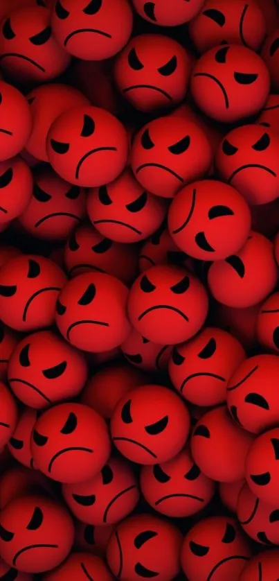 Red emoji wallpaper with angry faces design.