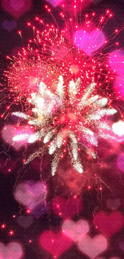 Vibrant red fireworks exploding in the night sky as a mobile wallpaper.