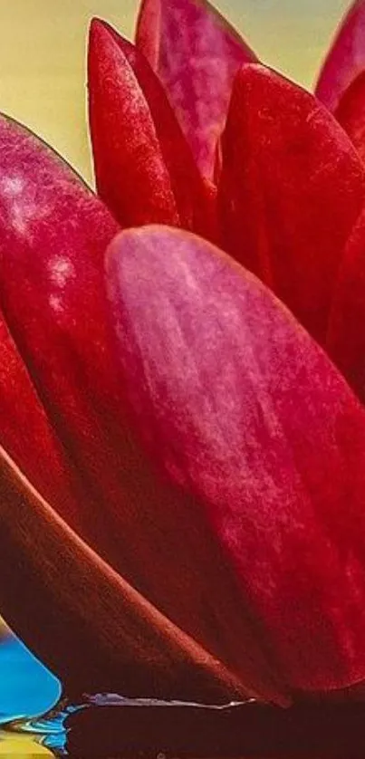 Close-up of vibrant red lotus flower petals.