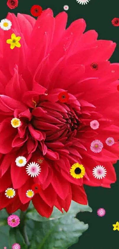 Vibrant red flower with green leaves.