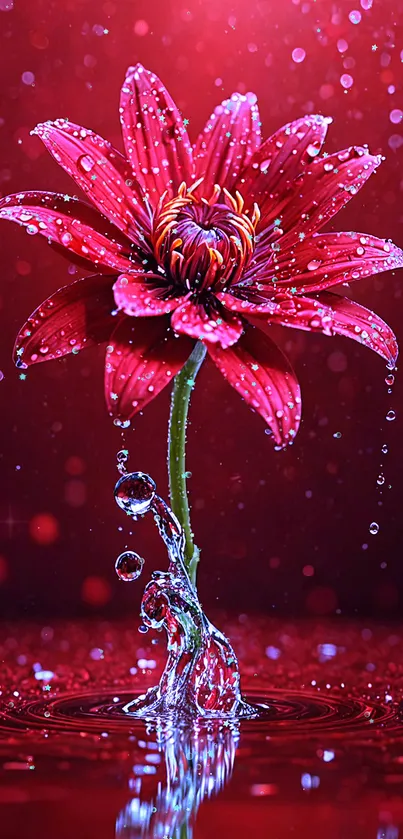 Red flower with water droplets wallpaper.