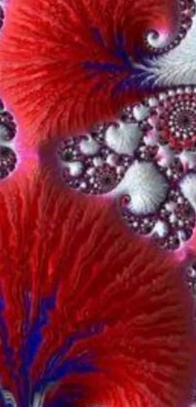 Vibrant red fractal art with intricate patterns.