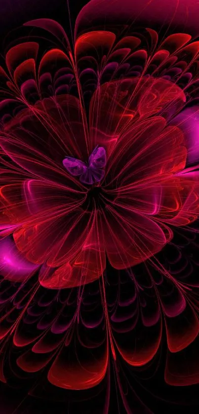 Vibrant red fractal flower design with intricate abstract details.