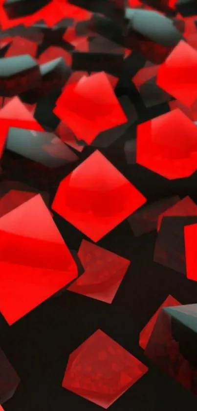 3D red geometric abstract wallpaper with dynamic shapes.