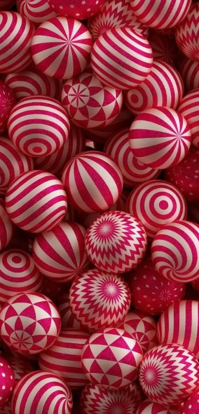 Vibrant red and white geometric spheres mobile wallpaper.