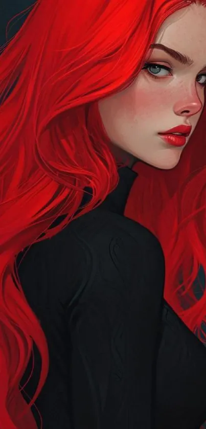 Digital portrait of a red-haired woman in vibrant colors.