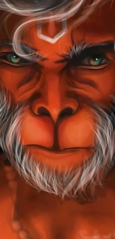 Powerful red Hanuman art wallpaper for mobile.