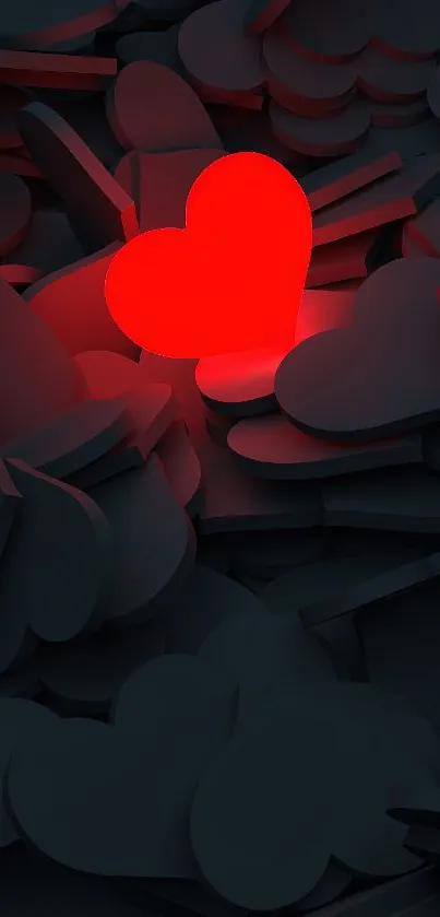 Red heart glowing on a dark background.