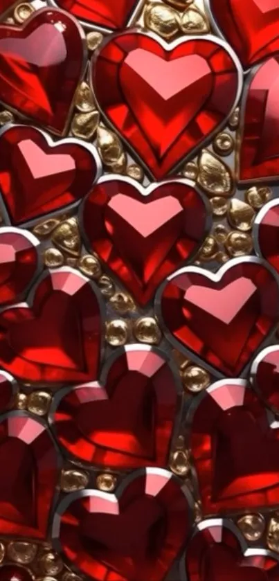 Glossy red heart pattern wallpaper design.