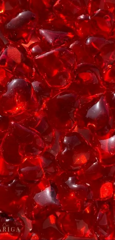 Vibrant red heart-shaped gems wallpaper.