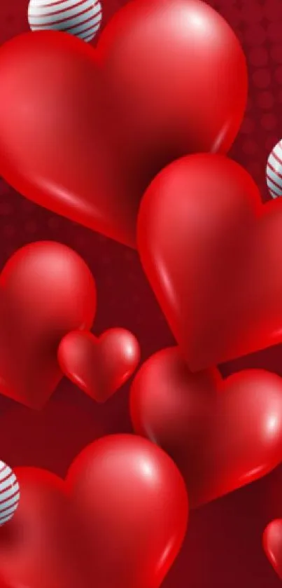 Vibrant red hearts with a festive background.