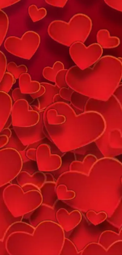 Mobile wallpaper with vibrant red hearts design.