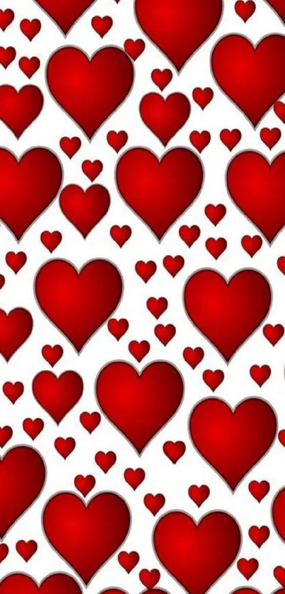 Red hearts patterned mobile wallpaper with white background.