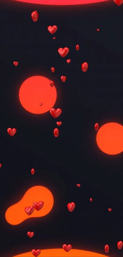 Red hearts and glowing circles on a dark wallpaper.