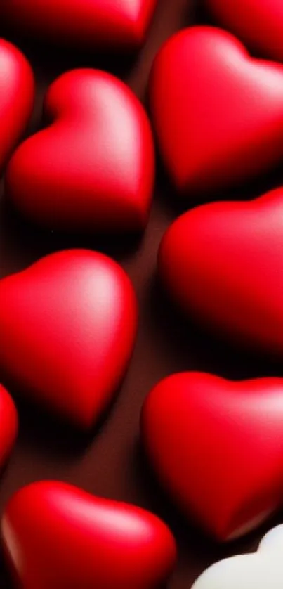 Red heart shapes create a romantic mobile wallpaper background.