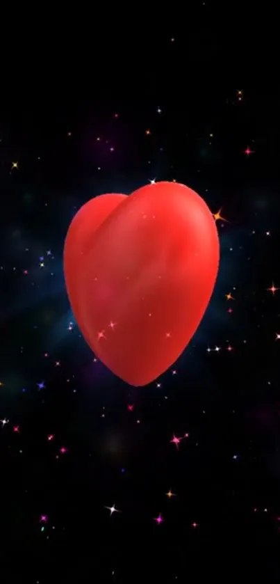 Red heart in starry night sky wallpaper.