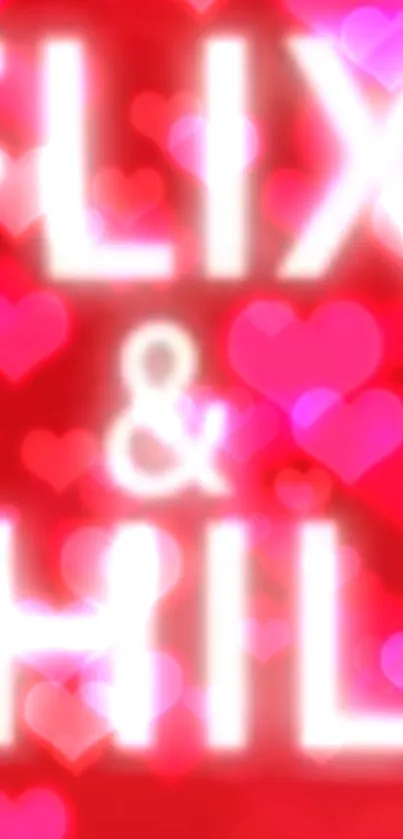 Mobile wallpaper with glowing red hearts and blurred text.