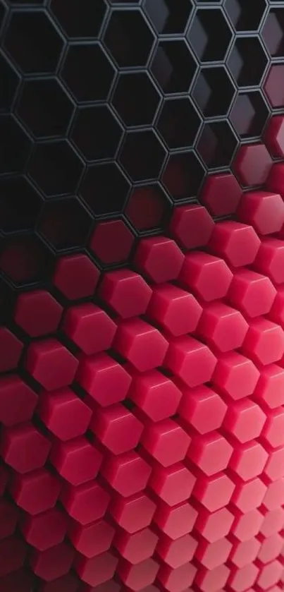 Vibrant 3D hexagon pattern in red and black for mobile wallpaper.