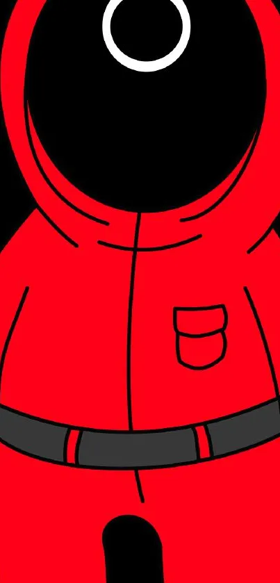 Bold red hooded figure on black background mobile wallpaper.