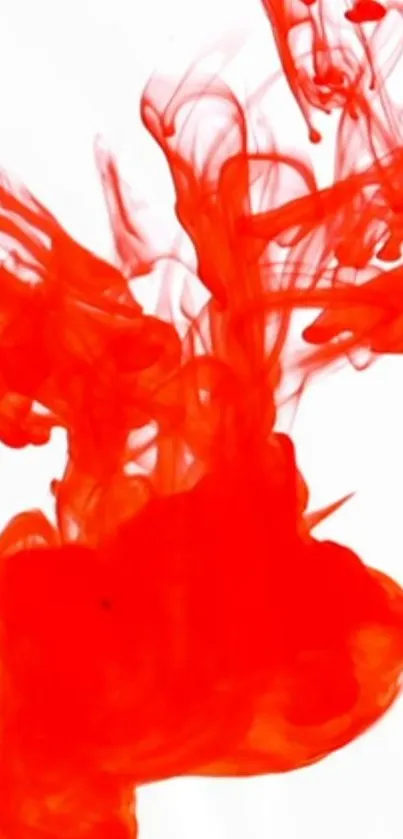 Dynamic red ink splash on white background creating an energetic mobile wallpaper.