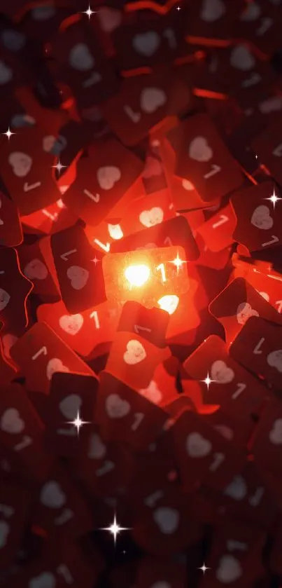 Red Instagram heart notifications glowing in a dark setting.