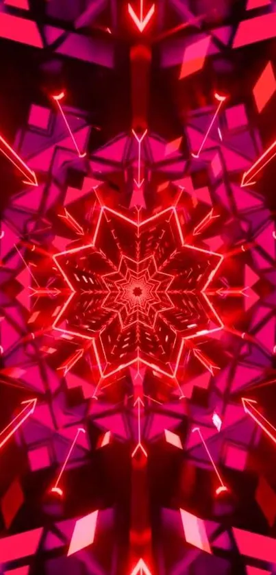 Vibrant red kaleidoscope pattern with geometric design.