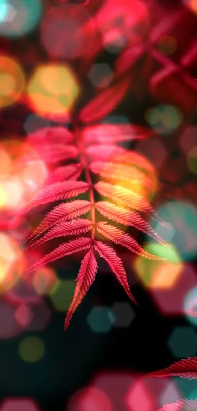 Vibrant red leaf design on dark background mobile wallpaper.