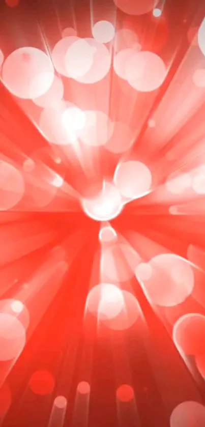 Vibrant red light burst with glowing bokeh effects on mobile wallpaper.