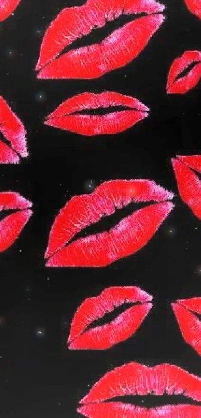 Vibrant red lips pattern on a black background.