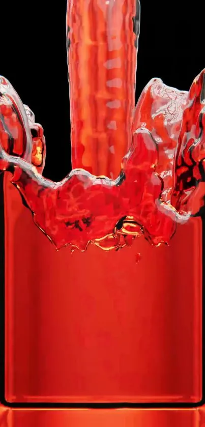 Red liquid splash with vibrant energy in a dynamic, colorful background.