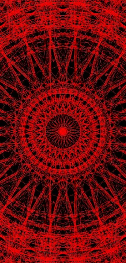 Intricate red mandala design on a black background, perfect for phones.