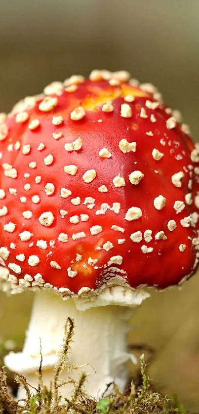 Vibrant red mushroom with textured cap in natural setting.