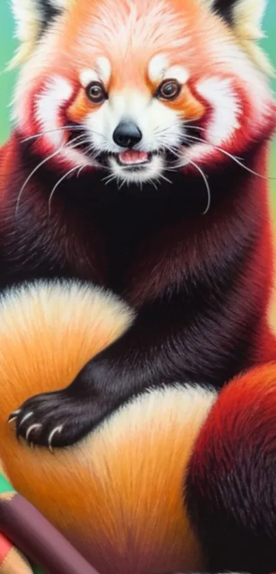 Vibrant red panda illustration for phone wallpaper with lively colors.