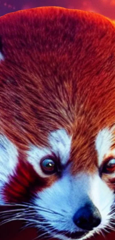 Vibrant red panda illustration on a fiery background, perfect for mobile wallpaper.