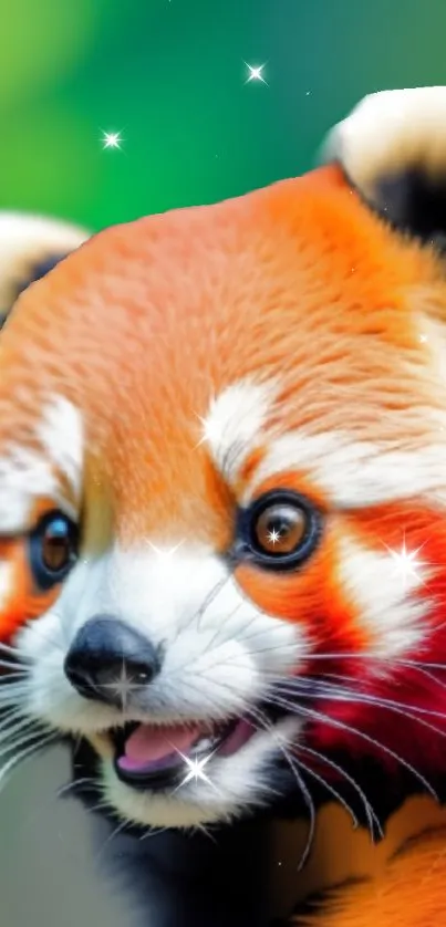 Vibrant red panda with sparkling effect.