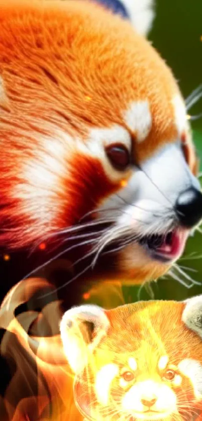 Vibrant digital art of a red panda with fiery colors and creative design.