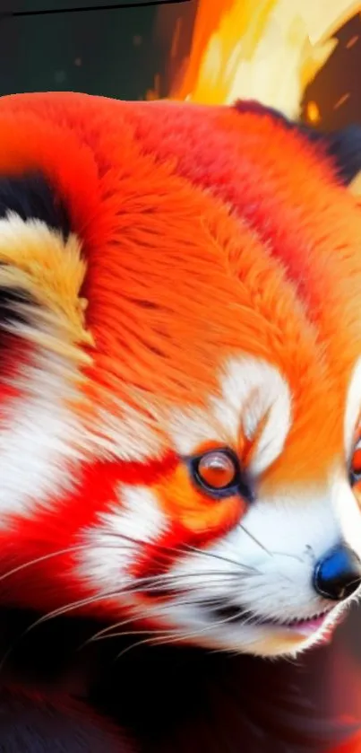 Vibrant digital artwork of a red panda with vivid orange hues.