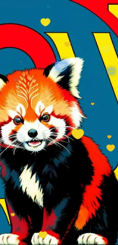 Vibrant red panda in bold pop art style with colorful background.