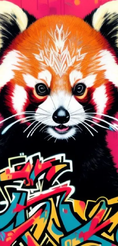 Graffiti-style red panda with vibrant colors for mobile wallpaper.