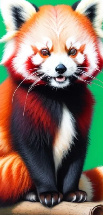 Cute red panda with verdant background on phone wallpaper.