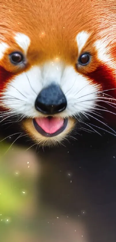 Vibrant red panda with orange fur close-up wallpaper.