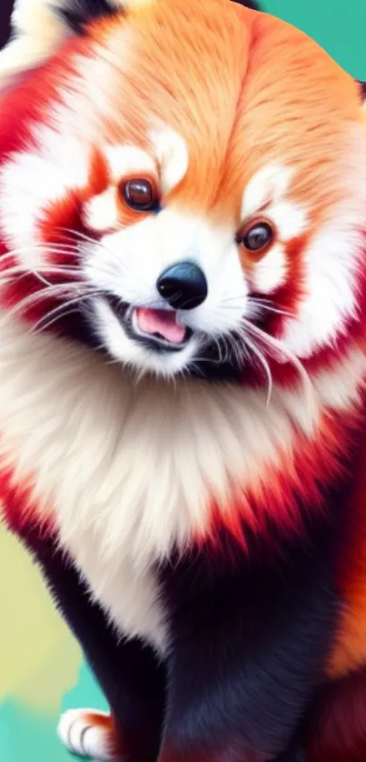 Bright red panda with vibrant background wallpaper.