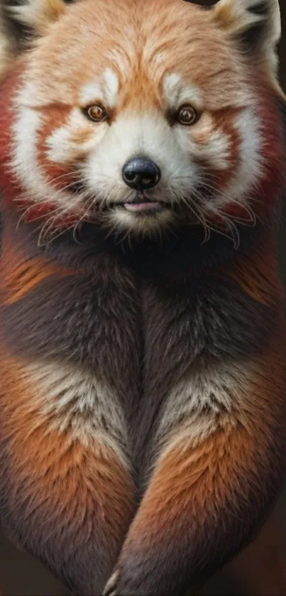 Close-up of a vibrant red panda with textured fur on a mobile wallpaper.