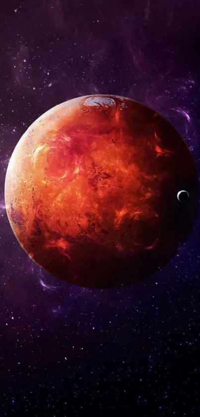 Red planet in dark cosmic space wallpaper.