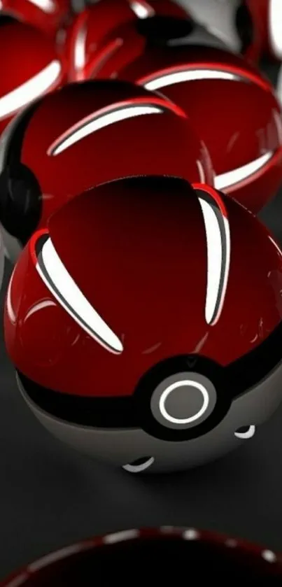 Vibrant Pokeballs wallpaper with glossy red finish and sleek design.