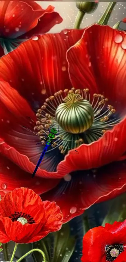 Vibrant red poppy flowers beautifully displayed in a mobile wallpaper format.