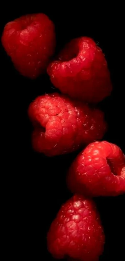 Vibrant red raspberries on a dark background wallpaper.