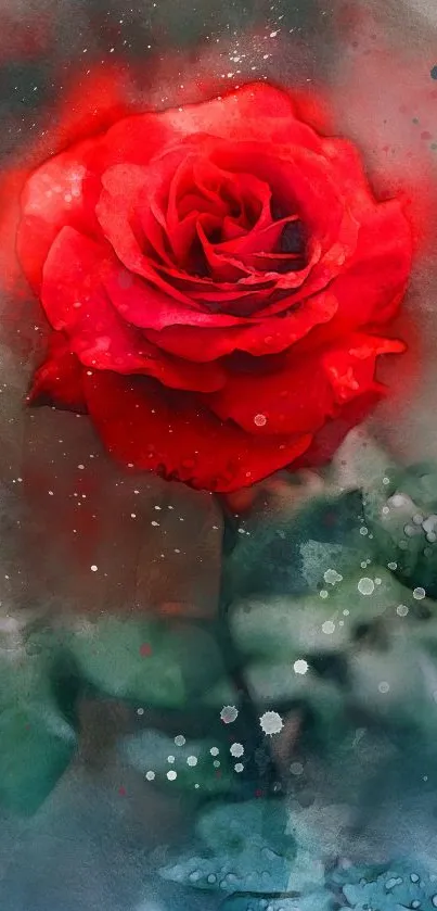 Red rose watercolor art wallpaper with vibrant colors.